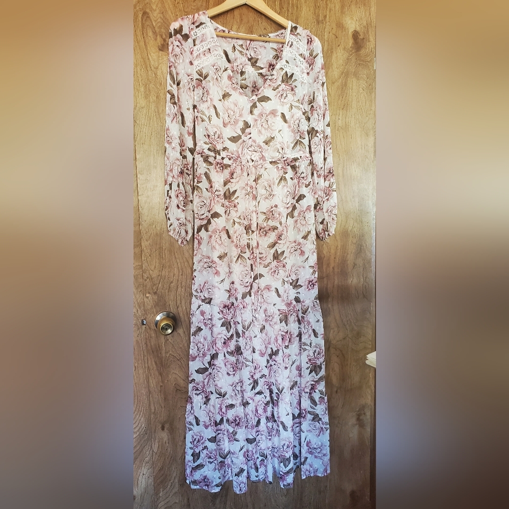 Lovestitch Pink and Brown Floral Long Sleeve Dress
